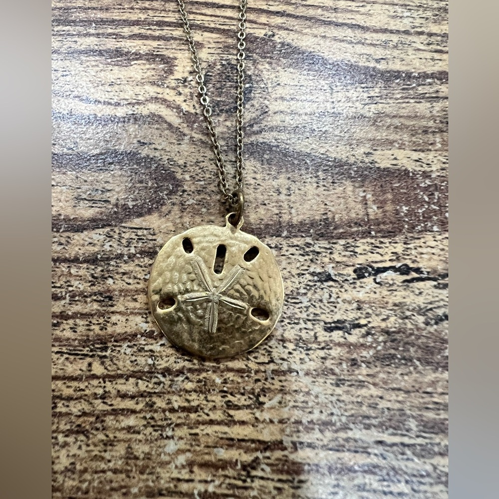 Gold tone Minimalist Sand Dollar Necklace with Dainty Chain